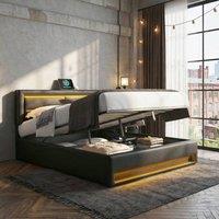 Matteo Black Upholstered Double Bed with USB Port & Storage