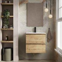 Banyetti Vatilla 600mm Wall Hung Vanity Unit with Athena Basin - Ostippo Oak in Light Oak