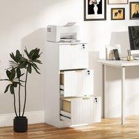 HOMCOM Cabinet, File Cabinet with 3 Lockable Drawers & Hanging Rails in White
