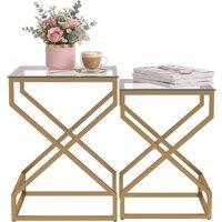 HOMCOM Nest of Tables, Side Table Set of 2 with Transparent Top, Transparent in Gold