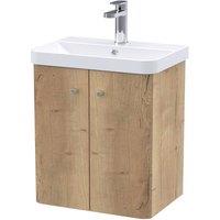 Balterley Flashbrook Wall Hung 2 Door Vanity Basin Unit, 500mm, Autumn Oak in Brown