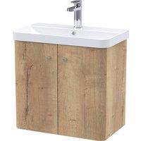 Balterley Flashbrook Wall Hung 2 Door Vanity Basin Unit, 600mm, Autumn Oak in Brown