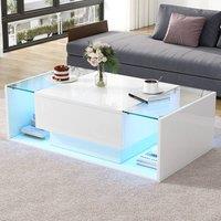 Merax White High Gloss LED Coffee Table with Drawer