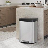 London Boutique 50L Stainless Steel Kitchen Trash Can W/ Lid Step-on Garbage Bin in Silver