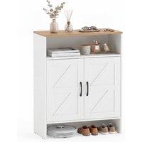 Costway Shoe Cabinet w/ 2 Barn Doors Narrow Shoe Storage Cabinet Shoe Rack in White