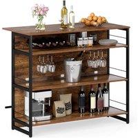 Costway 2-in-1 Home Bar Unit Wine Cabinet w/4 Shelves & 4-row Glass Holders in Brown