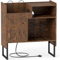 Costway Record Player Stand with Power Outlets Large Turntable Stand in Brown