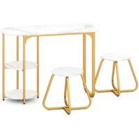 Costway Table & 2 Bar Stools Set Table with 2 Shelves Stools in White