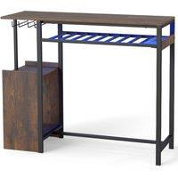 Costway Rectangular Bar Table 8-Bottle Wine Rack & Stemware Racks in Brown
