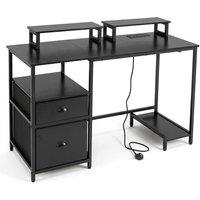 Costway Computer Desk with Power Outlets Office Desk with 2 Monitor Shelves in Black