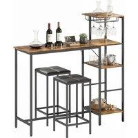 FORGEVIO 3Pcs Breakfast Bar Table & Stools Set coffee side Table in Brown | Size: 0.6m2