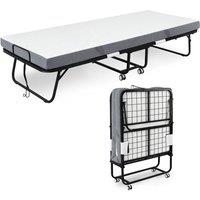 FORGEVIO Folding Guest Bed with 10cm Mattress Portable Storage in White | Size: Cot