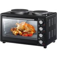 PAWNORA 36L Mini Oven with Double Hotplate & Electric Grill in Black