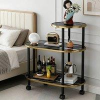 FORGEVIO Black 3 Tier Rolling Coffee Table with Casters Storage Living Room | Size: 0.6m2