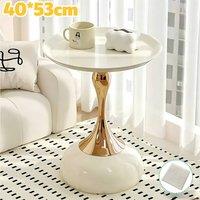 FORGEVIO White Gold Round Coffee Table End Table Modern Nightstand | Size: 0.6m2