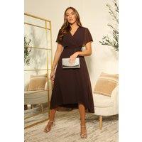 DOUBLE SECOND Women's Chiffon Wrap Dress With Cape Sleeves in Brown | Size: 22