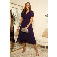 DOUBLE SECOND Women's Chiffon Wrap Dress With Cape Sleeves in Purple | Size: 16