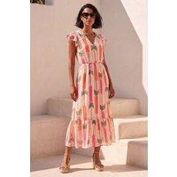 Dusk Women's Palm Shimmer Frill Maxi Dress in Light Pink | Size: 12