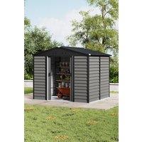 Living and Home 7x6 FT Outdoor Metal Garden Tool Shed w/ Foundation- Waterproof Apex Roof, Double Sliding Doors, Ventilation Vents, Wood Grain Effect