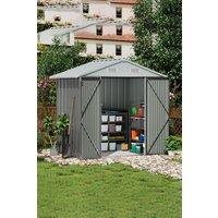 Living and Home 8x6 ft Apex Metal Shed Garden Storage Shed with Lockable Double Door, Grey