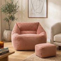 icon Bean Bag Armchair & Footstool Jumbo Cord Bundle in Pink | Size: Medium