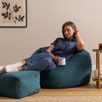 icon Kingston XL Jumbo Cord Classic Dome Bean Bag & Footstool in Teal | Size: Extra Large