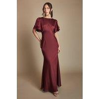 Coast Women's Honoured Satin Back Crepe High Neck Short Sleeve Maxi Bridesmaid Dress in Malbec | Size: 16