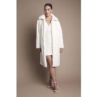 Coast Women's Ivory Faux Fur Longline Collared Coat | Size: 16
