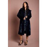 Coast Women's Navy Faux Fur Longline Collared Coat | Size: 14