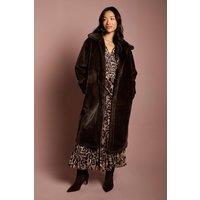 Coast Women's Chocolate Faux Fur Longline Collared Coat | Size: 16