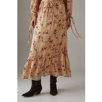 Warehouse Women's Shadow Stripe Drawstring Waist Tier Maxi Skirt in Floral | Size: 12