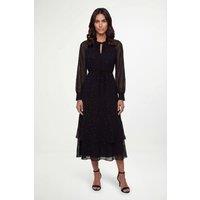 Wallis Women's Printed Metallic Twist Neck Midi Dress in Black | Size: 20