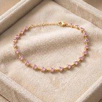 Harfi Women's Gold Plated Pink Tourmaline Birthstone Heart Tennis Bracelet | Size: 19.5 cm
