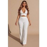 Femme Luxe Women's Cut Out Wide Leg Jumpsuit in Cream | Size: 12