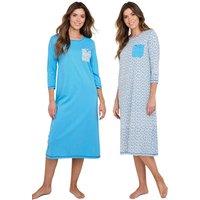 Amber Women's Cotton 3/4 SleeveNightdresses Pack of 2 in Blue | Size: 20-22