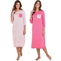 Amber Women's Cotton 3/4 SleeveNightdresses Pack of 2 in Pink | Size: 18-20