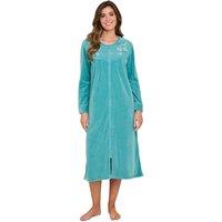 Amber Women's Embroidered Velour Long Sleeve Dressing Gown in Teal | Size: 20-22