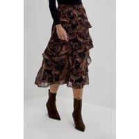 Finery London Women's Kat Printed Chiffon Midi Skirt in Black | Size: 10