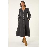 Roman Women's Denim Button Through Midi Dress in Black | Size: 10