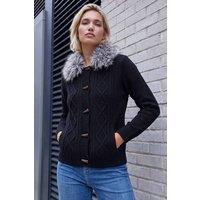 Roman Women's Faux Fur Collar Cardigan in Black | Size: 18