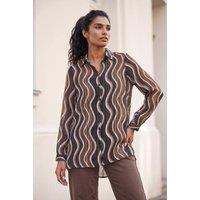Roman Women's Wave Print Satin Stripe Shirt in Chocolate | Size: 18