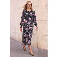 Roman Women's Floral Print Midi Dress in Black | Size: 10