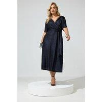 Yours Women's Metallic Wrap Dress in Dark Navy | Size: 18