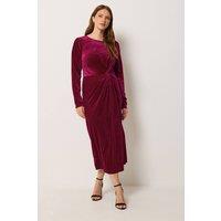 M&Co Women's Velvet Side Twist Maxi Dress in Dark Red | Size: 14