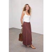 WOVCOR Women's Elasticated Waist Drawstring Long Tiered Skirt in Terracotta | Size: Large