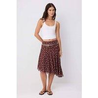 WOVCOR Women's Skater Gathered Asymmetric Normal Waist Midi Tulle Skirt in Brown | Size: Small