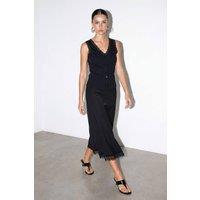 WOVCOR Women's Lace Hem Elasticated Waist Maxi Satin Skirt in Black | Size: Large