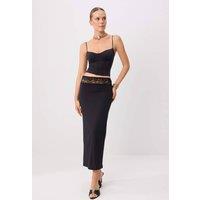 WOVCOR Women's Midi Lace Detail Knit Skirt in Black | Size: 6