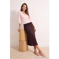 WOVCOR Women's A-Line Lace Detail Midi Skirt in Dark Brown | Size: XS