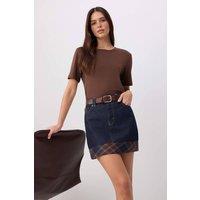 WOVCOR Women's High Waist Detail Mini Denim Skirt in Dark Navy | Size: 12